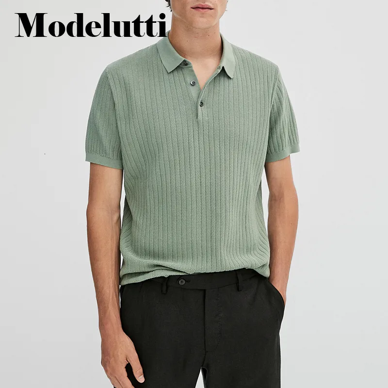 Heren PoloS Modelutti Spring Summer Fashion Break Fine graan gebreide polo t-shirt mannen massieve kleur slanke eenvoudige elegante tops mannelijk 230225