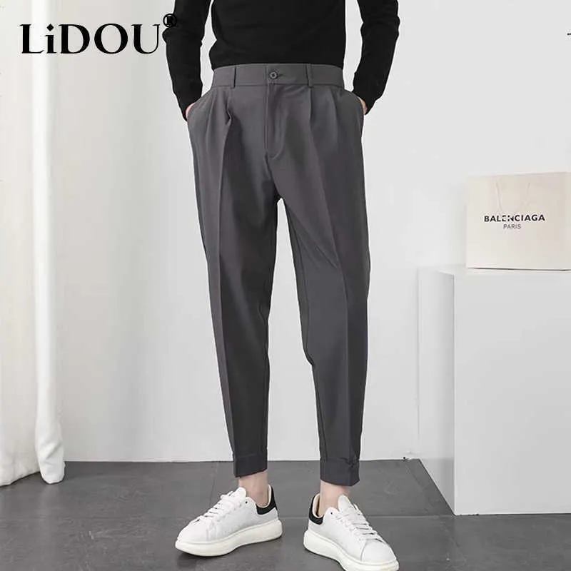 Pantalons pour hommes automne hiver nouvelle couleur unie mode coréen pantalons décontractés hommes Slim plissé conique mâle Blazer pantalon taille élastique Streetwear Z0225