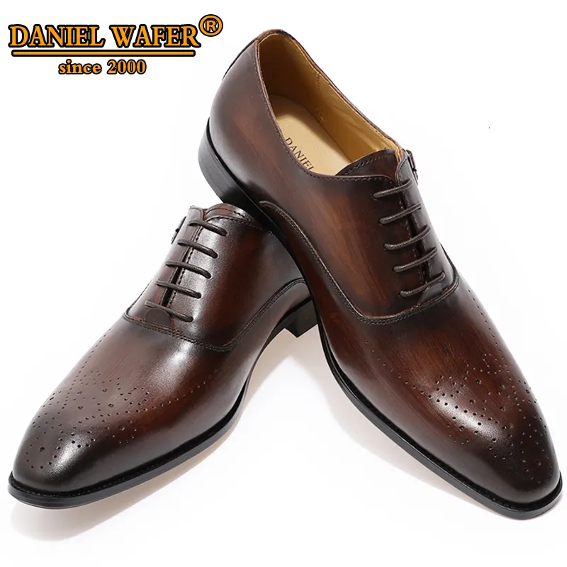 Kleid Schuhe Elegante Herren Echtes Leder Oxford Schnalle Riemen Büro Hochzeit Braun Brogue Spitzschuh Formale Schuh 230224