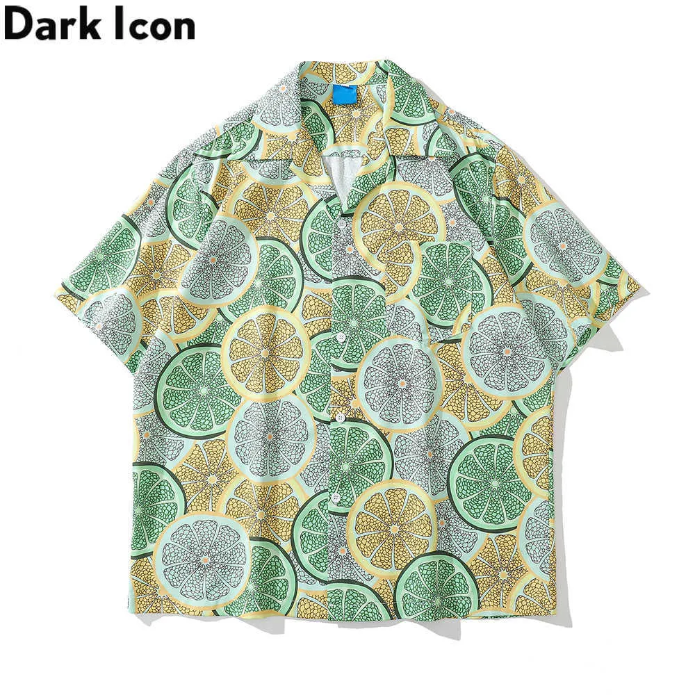 Mäns casual skjortor mörk citron full tryckt kuba krage vintage män kvinnor skjortor sommarlovet strand mäns skjortor z0224