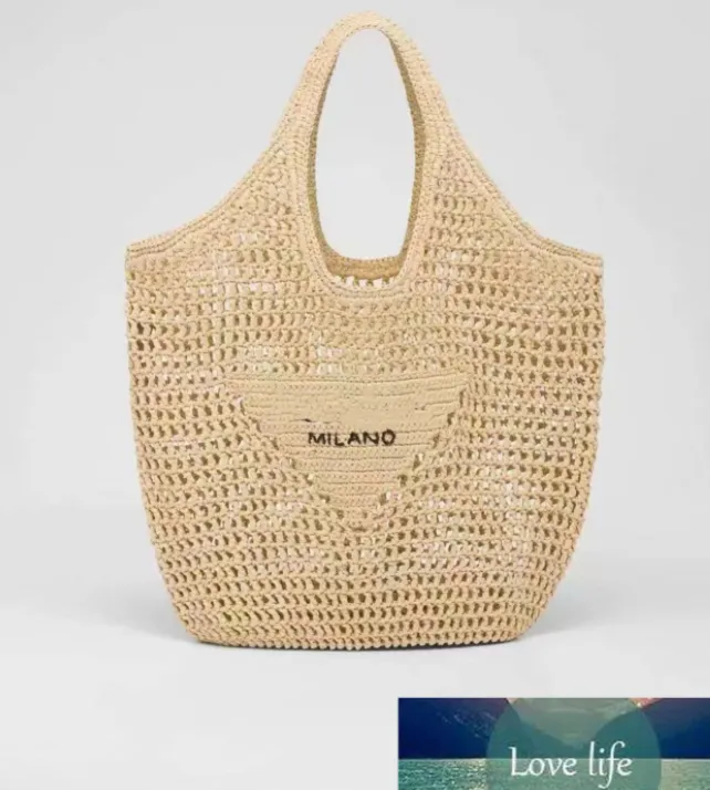 Bolsas de ombro lisas da moda de palha Bolsas de papel femininas femininas Bolsas de palha de praia de grande capacidade Bolsas casuais com padrão de triângulo
