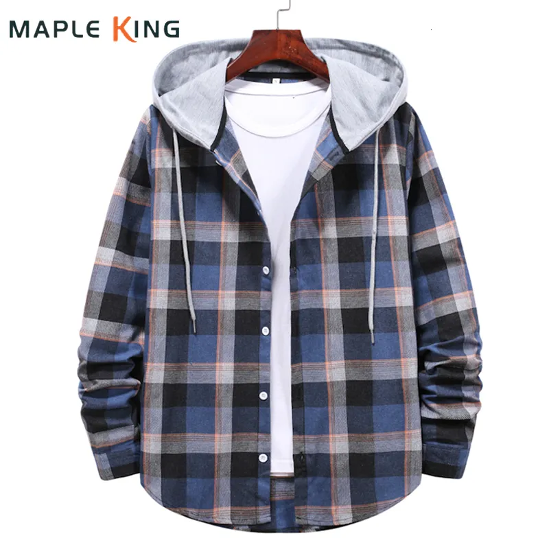 Męskie koszule męskie męskie z kapturem z kapiszem Koszulka Flanelowa swoboda luźna bluzka z długim rękawem Mężczyźni Chemise Homme Social Shirt Caily 230225