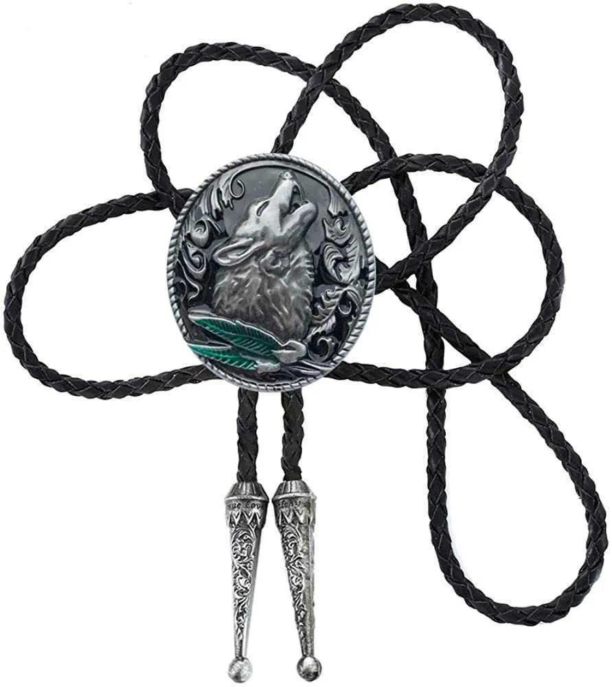Antique Western Howling Wolf Bolo Tie For Men Cowboy Style Bolo Neck