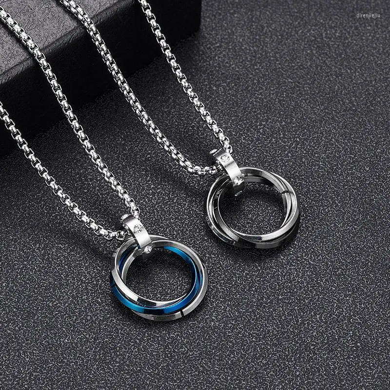 Colliers pendants Wangaiyao Collier masculin à la tendance Hip Hop Femme Personnalité Jewelry Three Ring Titanium Steel Access