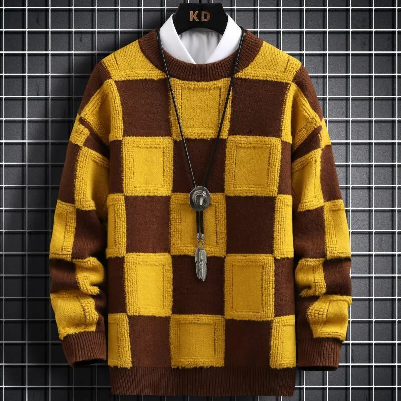 T-shirt da uomo Autunno Inverno Stile coreano Uomo Pullover Maglioni Maglione di cashmere caldo spesso di alta qualità Uomo Plaid di lusso Pull Homme 230225