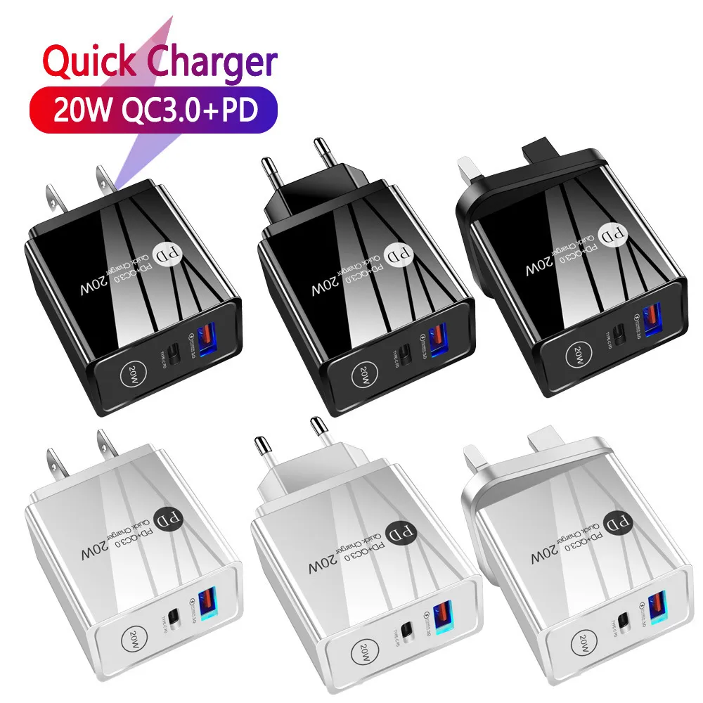 Chargeur USB 120W prise EU/US/UK Charge rapide Charge rapide QC3.0 Type C  cable adaptateur mural pour t¿¿l¿¿phone portable pour iPhone Samsung Xiaomi