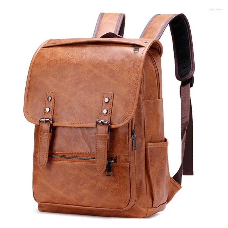 Backpack Large Capacity Vintage Men's Bag Teenage Backpacks PU Leather Fashion Schoolbag Man Multifunctional Men Zipper Designer