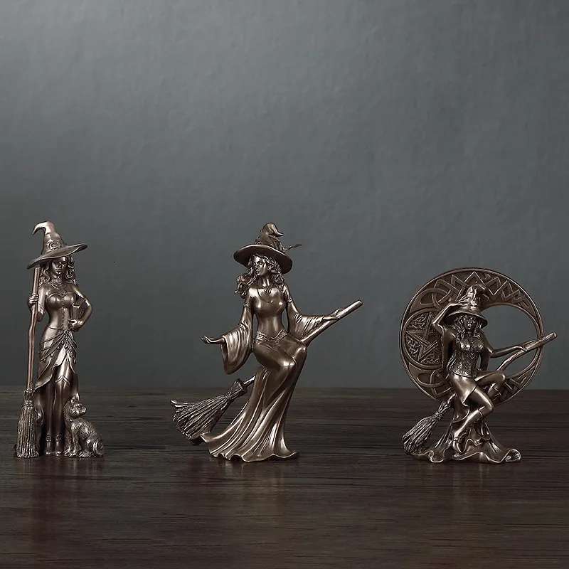 Dekorativa föremål Figurer RTRO Minimalistisk personlighet Broom Witch Statue Craft Home Decorations Desk Kids Room Deco Garden Sculpture 230224