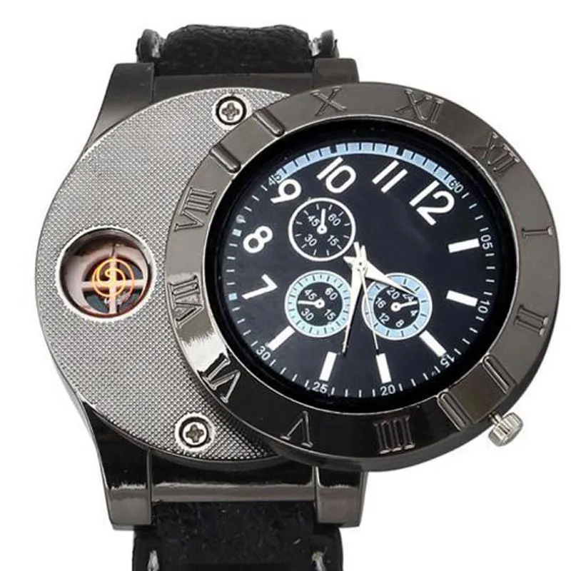 Orologi da polso Moda Uomo Orologi Carica USB Accendino Orologio da uomo al quarzo elettronico senza fiamma antivento Relogio Masculino