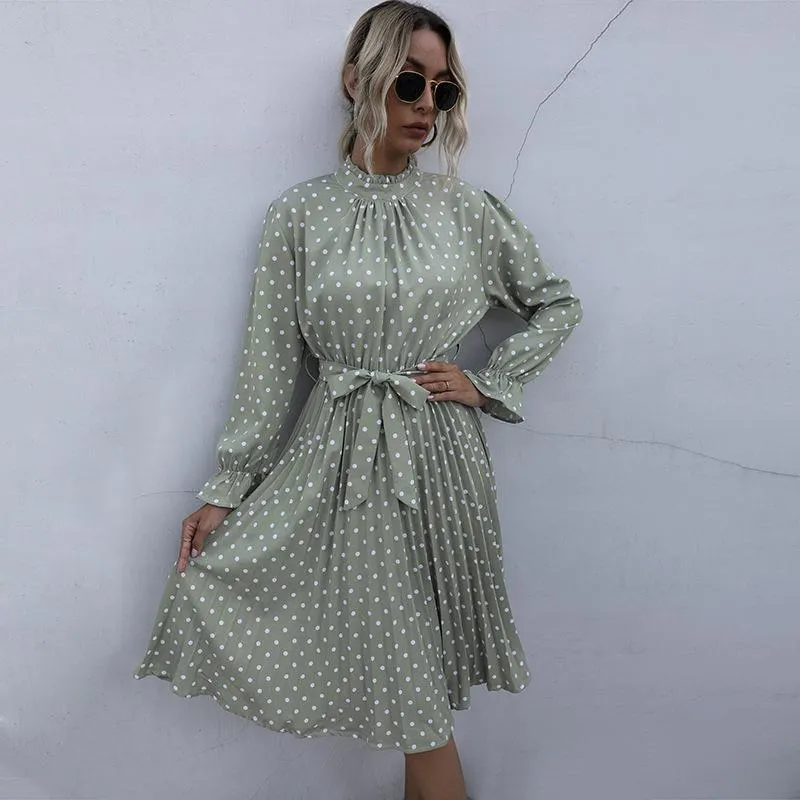 Casual Dresses Women Dress Elegant European and American Fashion Clothing Polka Dot Slim Long Sleeved