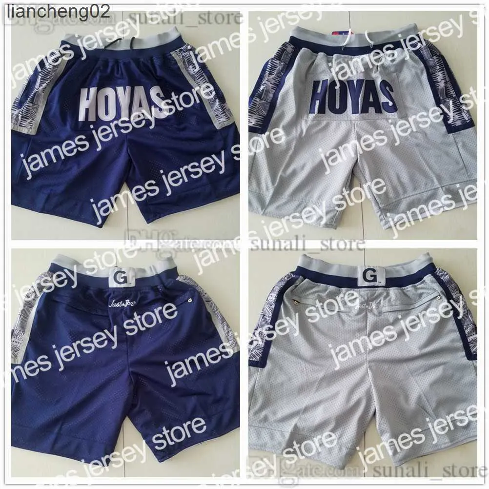 Heren shorts basketbal shorts 1995-96 Georgetown University Hoyas Basketball Shorts met pocket rits zipper zweetwedstrijden mannen marine grijs ademende broek w0225