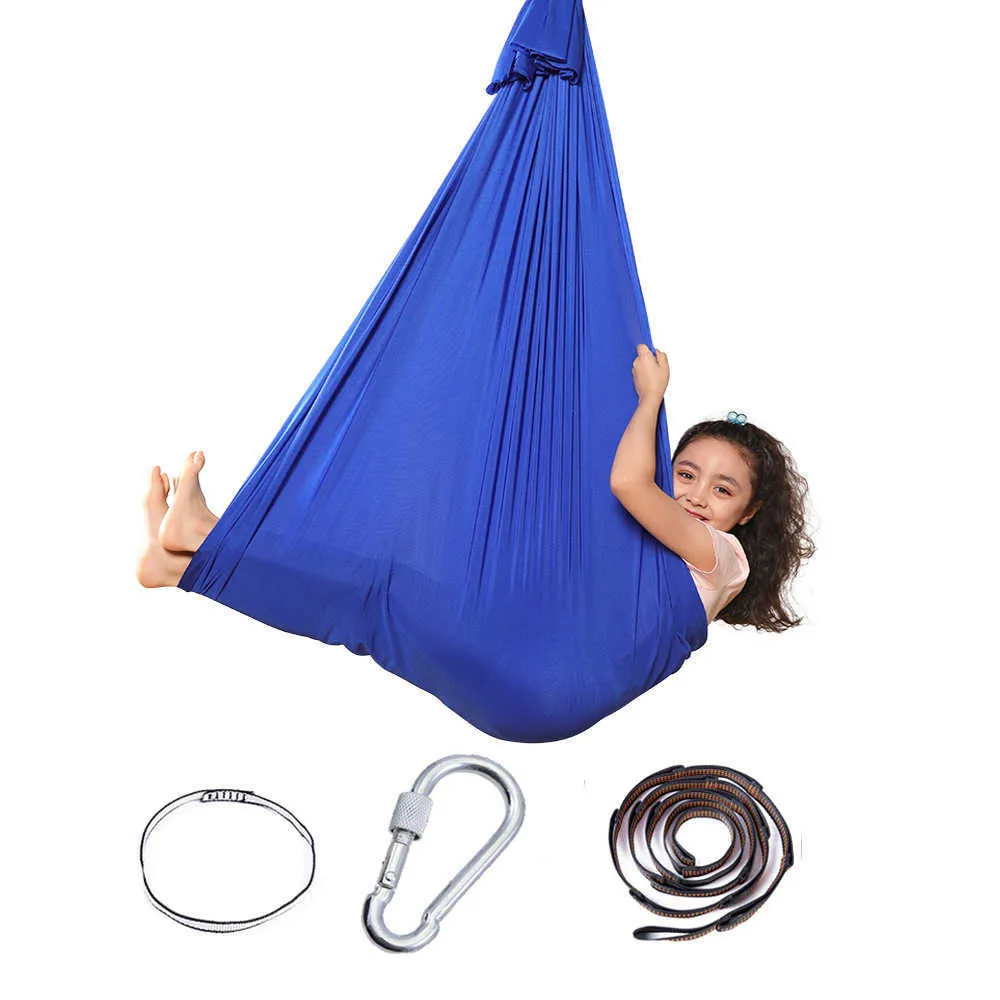 Yoga -strepen Kinderen Volwassen katoenen buiten indoor swing hangmat voor knuffel tot sensorische kindertherapie zachte elastische pakket stabiele stoel swing J230225