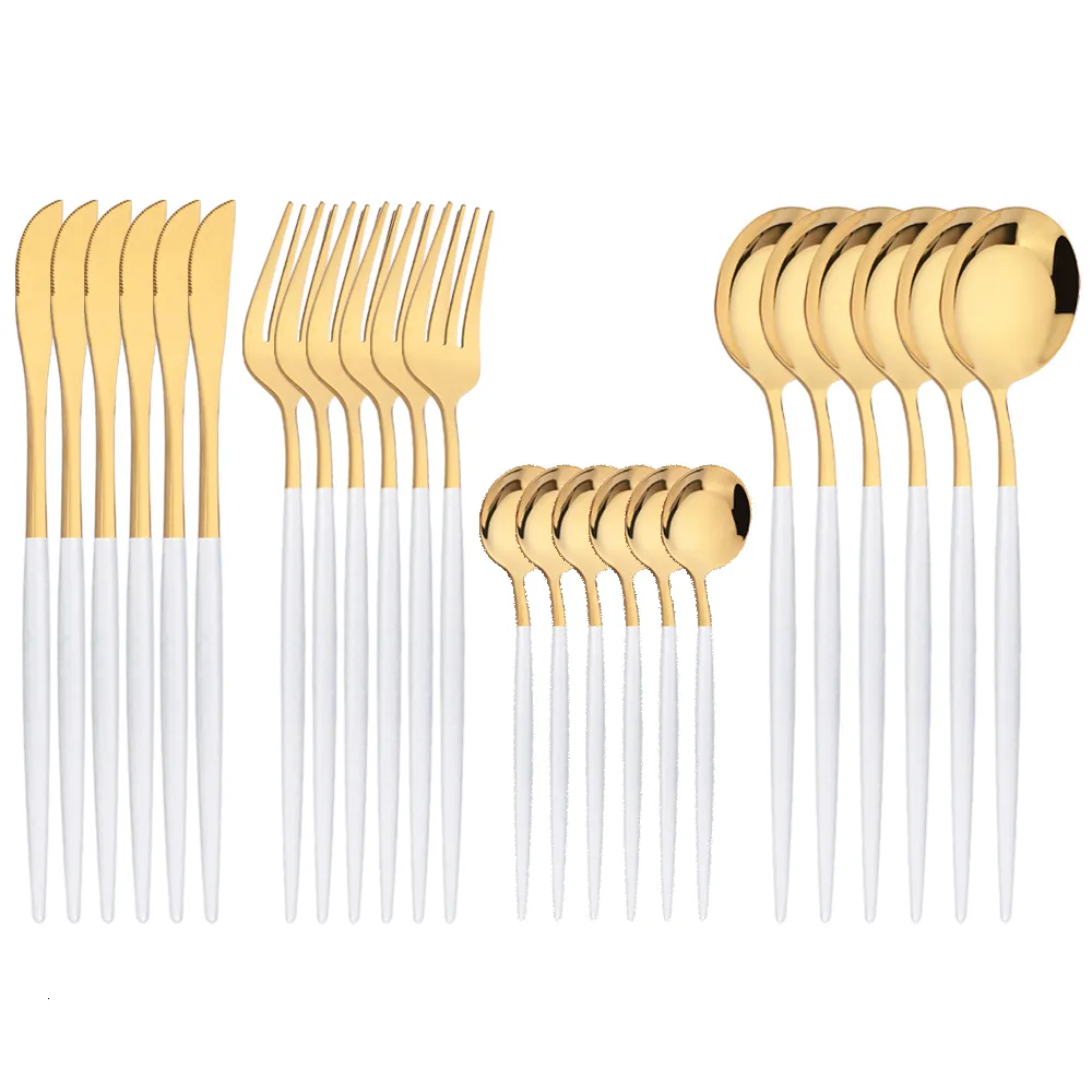 Set di stoviglie 6 persone Set di posate da tavola in oro bianco Set di posate da tavola in acciaio inossidabile a specchio occidentale Coltello Forchetta Cucchiaio Posate Posate da cucina Posate da cucina 230224