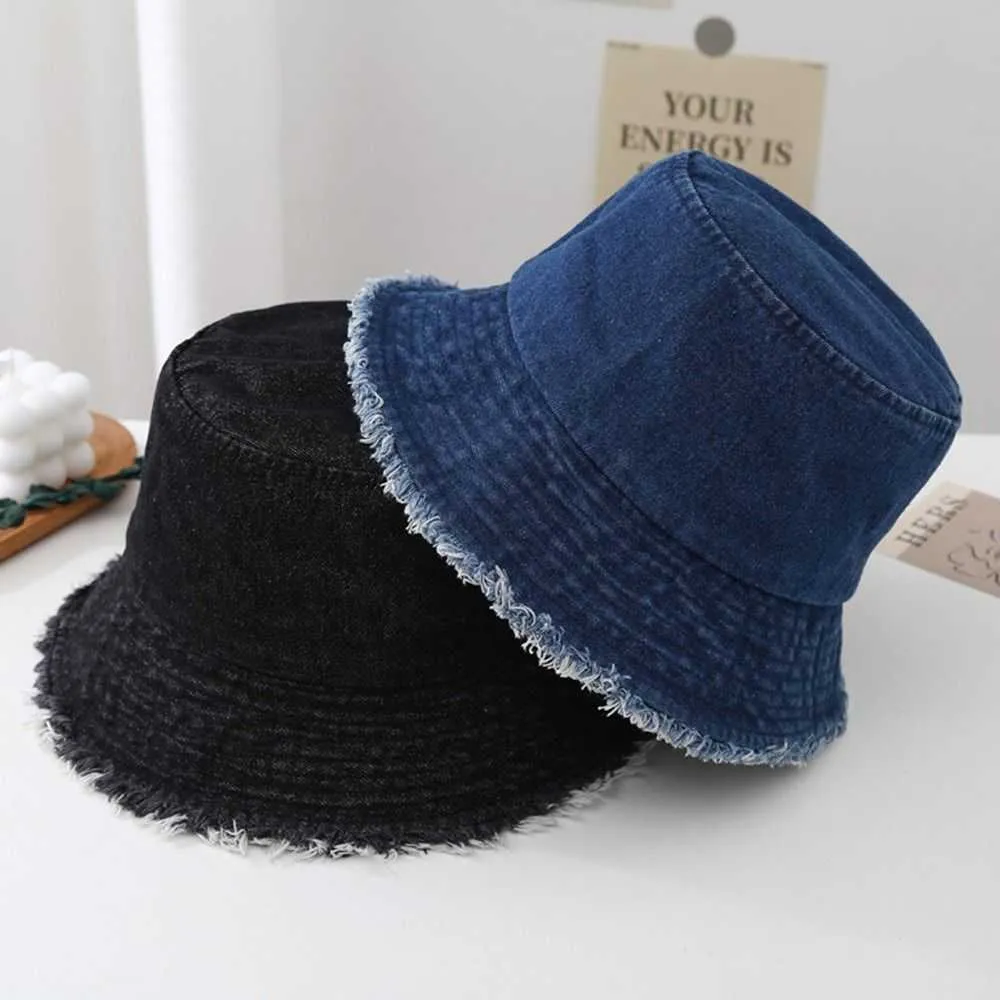 Blue Denim Scratch Pattern Bucket Hat - GLITTER FASHION