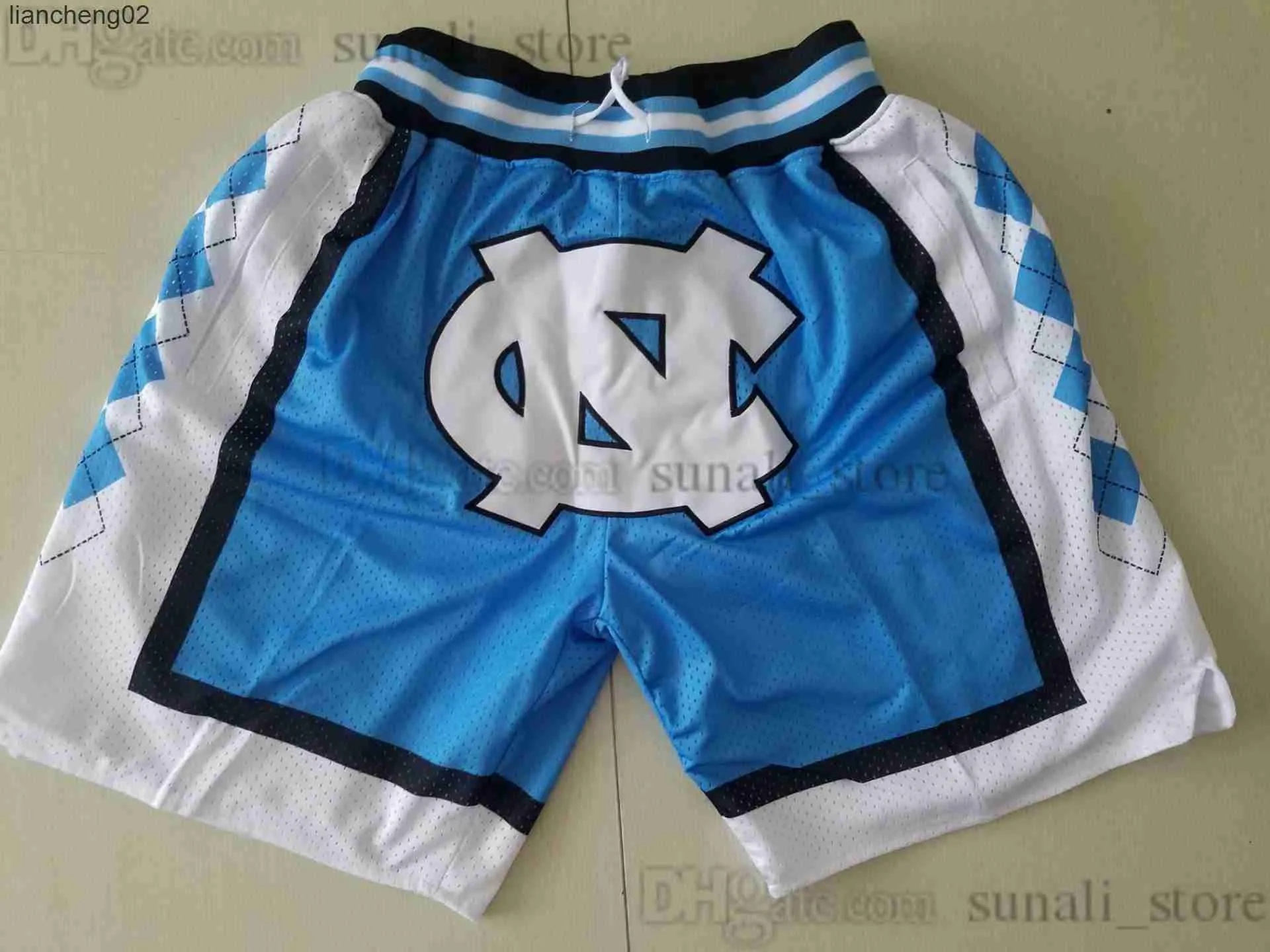 Men's Shorts 1789 North University Carolina Basketball Shorts With Pocket Zipper Tar Heels Sweatpants Men Blue White Breathable College Pants W0225