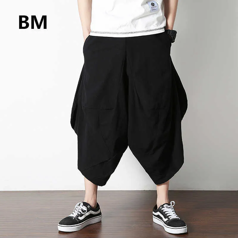 Men's Pants 2020 Summer Fashion Bloomers Men Chinese Style Hip Hop Harem Pants Loose Plus Size Cropped Pants 5xl Black Crosspants Male Z0225