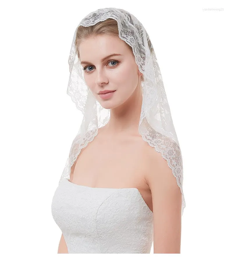 Abbigliamento etnico Velo da sposa in mussola stile corto Copricapo cattolico in pizzo