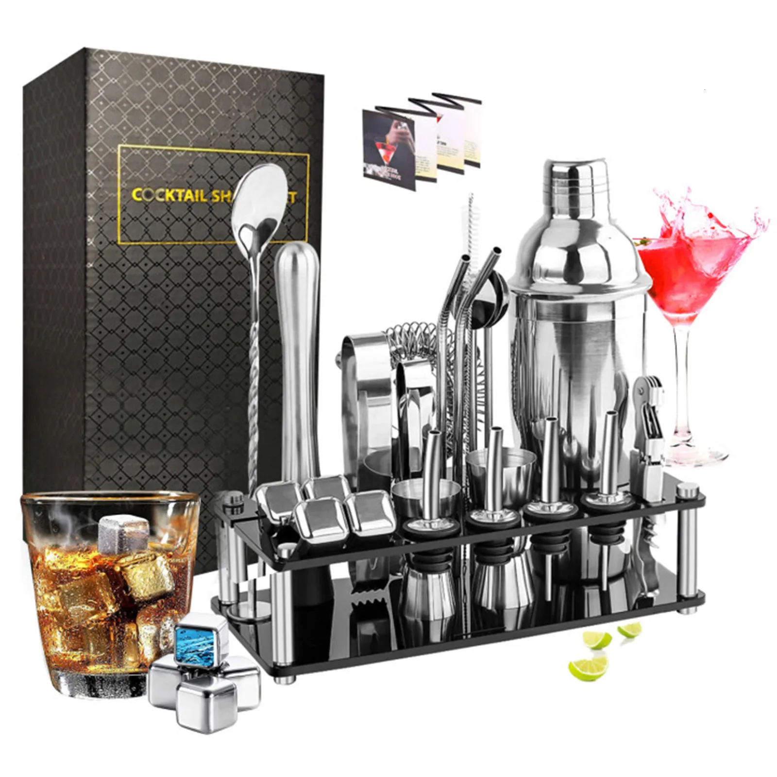 Premium 5 Piece Cocktail Shaker Set with Recipe Cards Bartender Shaker Kit  Home