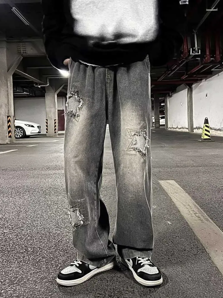 Jeans masculinos Estilo americano Y2K rasgou jeans masculinos High Street Loose Hiphop Hiphop Casual Street Rua Men's Clothing Z0225