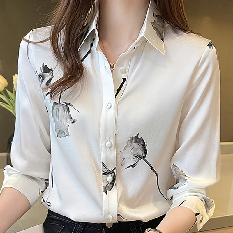 여성용 블라우스 셔츠 Blusas Blouses Femme 긴 소매 블라우스 여성 Blusas Mujer de Moda Collar 프린트 시프 블라우스 셔츠 탑 E677 230225