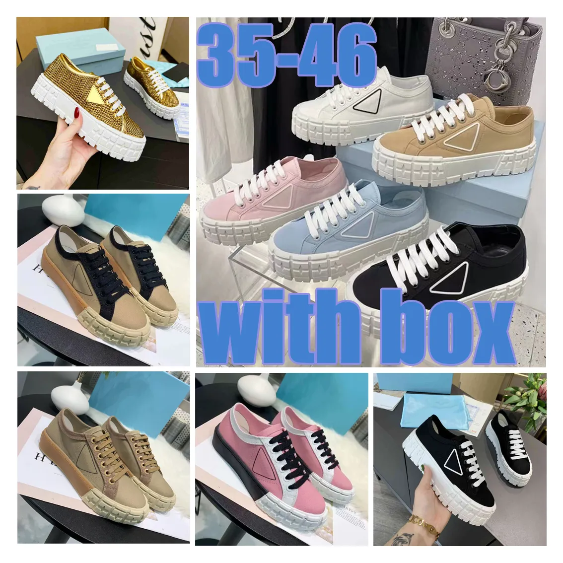 Designer Casual schoenen Twee-wielige nylon sneakers sneakers luxe canvas sneakers mode dikke zolen vaste kleur canvas maat 35-46