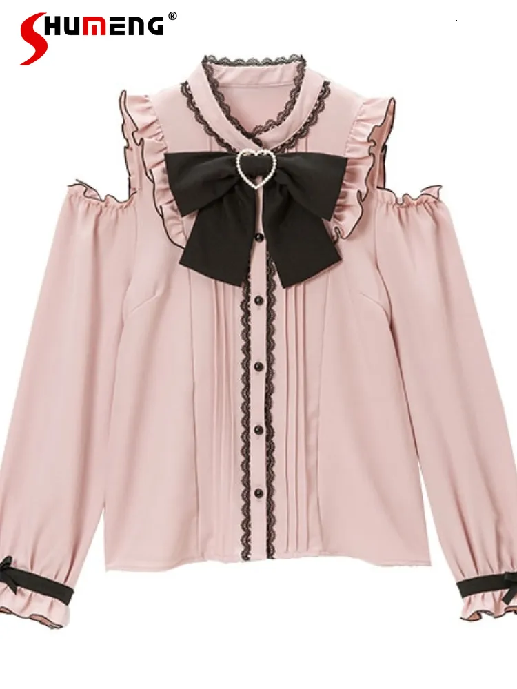 Bluzki damskie koszule eleganckie damskie bluzki koszula japońska lolita ubranie na ramionach długie dleeve miłosne serce bluzki Blusa feminina 230225