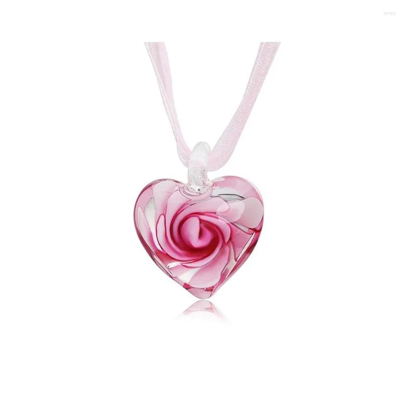 Hänge halsband härlig glasyr spiral blomma kärlek hjärtformat halsband inre inlagd geometriska band kedje smycken för kvinnliga gåvor