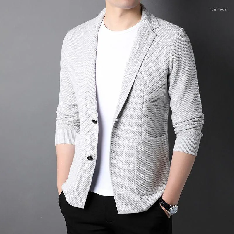 Men's Suits Top Grade Wool 5% Brand Fashion Knit Korean Style Cardigan Men Slim Fit Sweater Casual Solid Coats Jacket Mens Clothes 2023