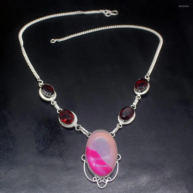 Pendant Necklaces Charm Fashion BotswanaAgate Red Garnet Silver Color Women Necklace Chain 18.5 Inch HD720