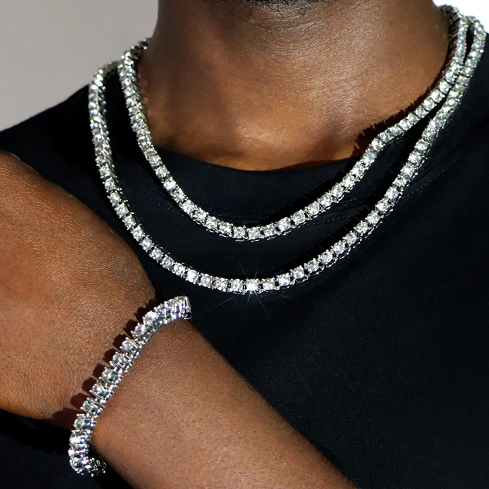 Mens CZ Diamond Iced Out Tennis Chaîne En Or Colliers De Mode Hip Hop Bijoux Collier 3mm 4mm 5mm