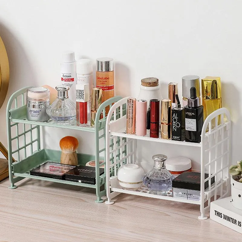 Hooks Rails Badrum Double-Layer Rack Makeup Organizer hyllor Desk folding Kök förvaringsställen Enkla hushållsartiklar