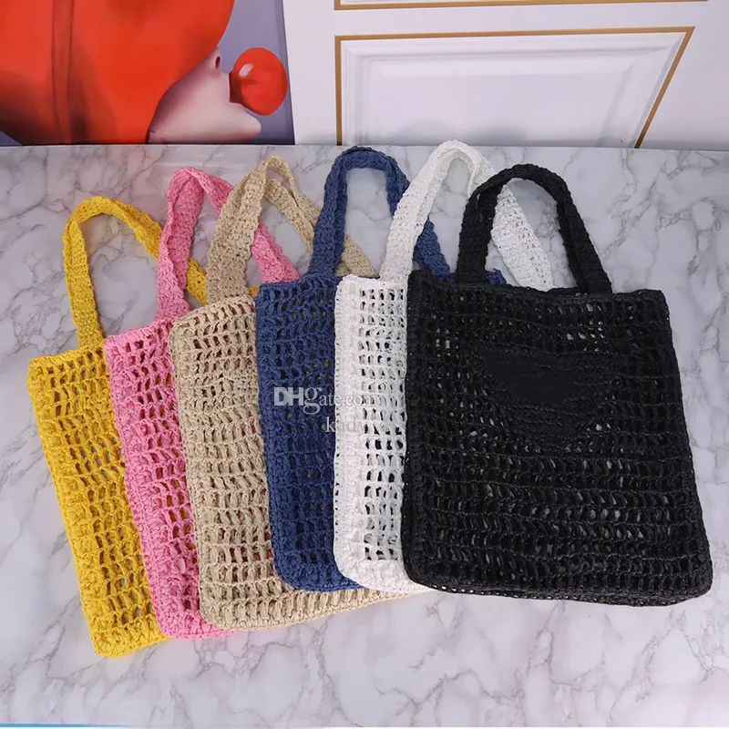 Rafia Straw Beach Bag Yaz Kadınları Erkek Dövme Çanta Debriyaj Tote Crossbody Seyahat Moda Çantaları Omuz Çantaları