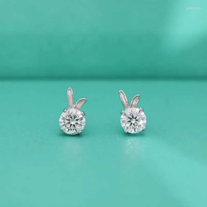 Stud Earrings Cute Rubbie Moissanite Women 925 Sterling Silver 0.5ct D Color Moissanita Diamond Ear Studs White Gold Plated Pass Test