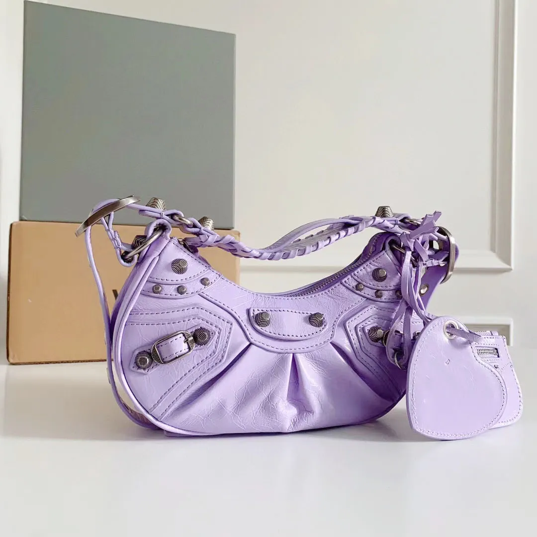 Le Cagole designer bags handbag purple leather half crescent alar make dumplings bag locomotive bag fashion single shoulder bag casual underarm bags