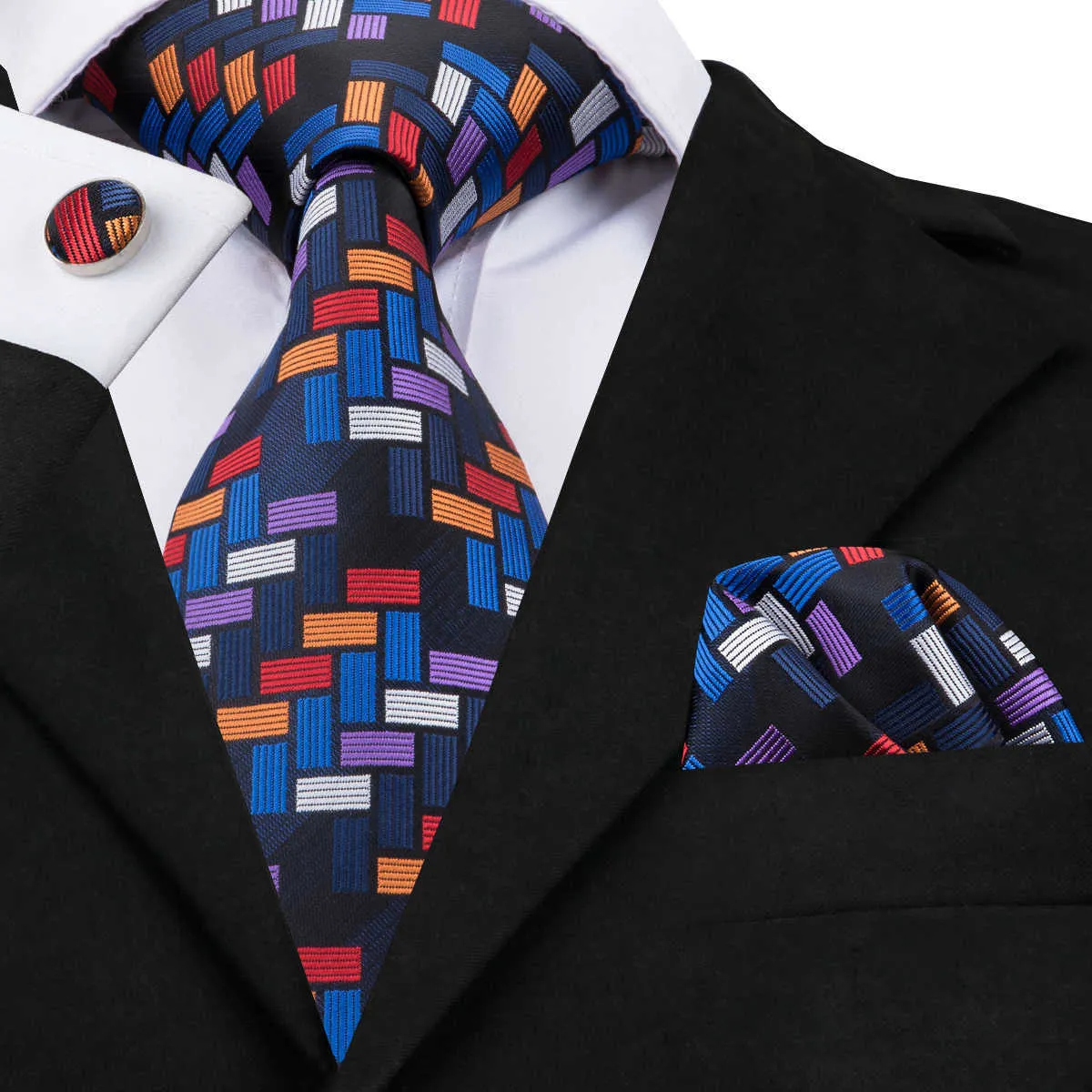 Neckband Hitie Mens Ties Luxury Handgjorda geometriska slips Silk Woven Set för män Business Wedding Neck Tie Square Cufflinks J230225