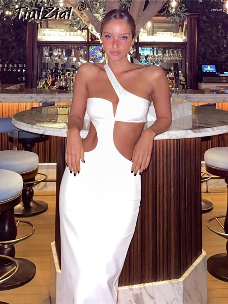Casual Jurken TiulZial One Shoulder Club Party Sexy Bodycon Dress Off Hollow Out Summer Beach Midi Wit Zwart Damesoutfits