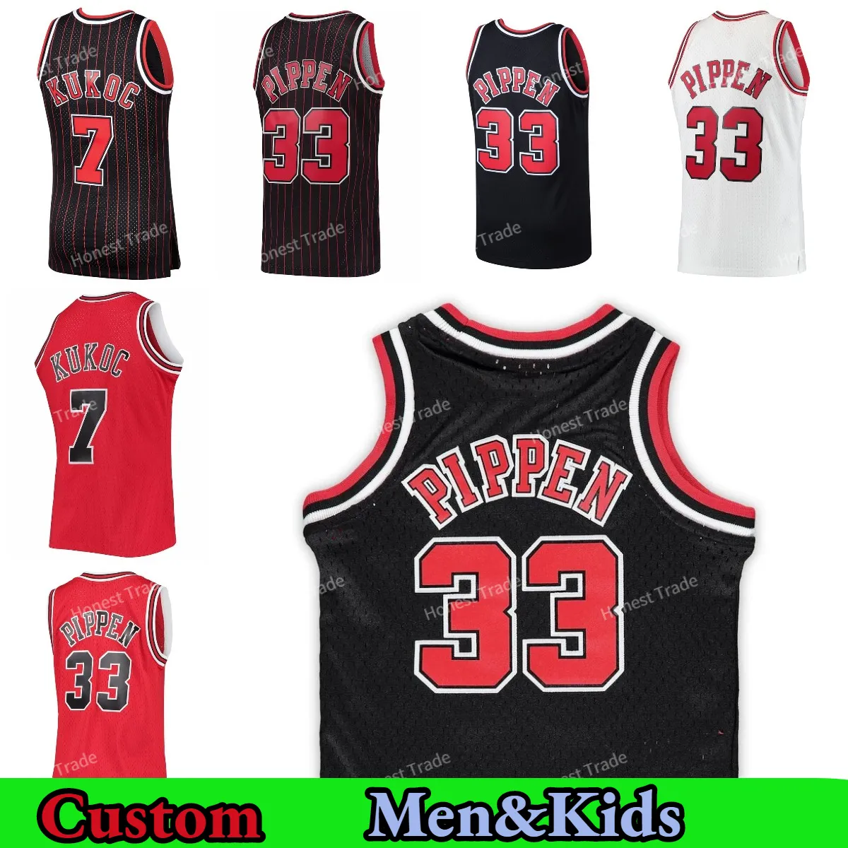 커스텀 레트로 저지 Toni 33 Scottie Kukoc Pippen Steve Kerr Dennis 91 Rodman Luc Longley Derrick Rose 1 레드 화이트 클래식 Mens Kids Youth Stitched Basketball Jersey