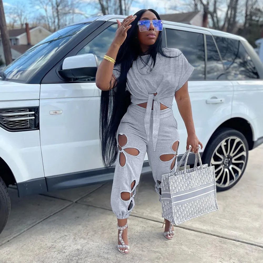 CM.YAYA Womens Two Piece Sweatsuit Set With Tie Hem Boyfriend T Shirt And Jogger Pants Street Basic Tracksuit From Pu05 19.09 DHgate.Com
