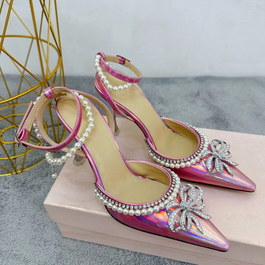 Iridescent Pink High Heels Dress Shoes Butterfly Diamond Pearl Fashion ...