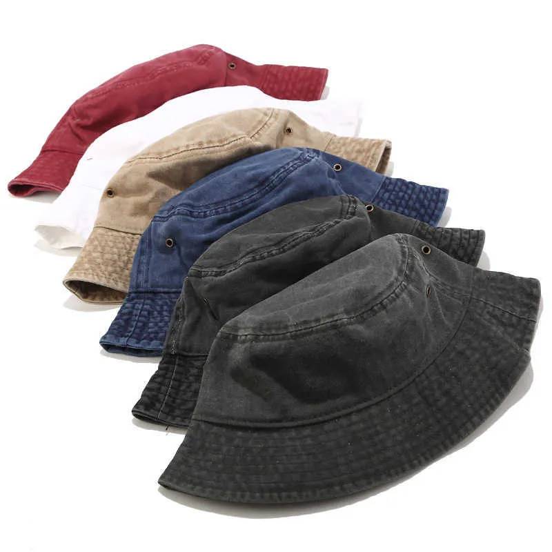 Chapeaux à larges bords 2022 Nouveau chapeau de pêcheur Vintage Denim Bucket Chapeaux d'extérieur Hommes Femmes Lavé Coton Panama Chapeau Mode Hip Hop Gorros Bob Chapeau G230224