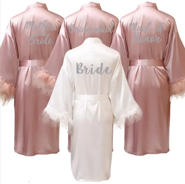 Women's Robe dark pink robe silver letter kimono personalised satin pajamas wedding robe bridesmaid sister mother of the bride robes 230225