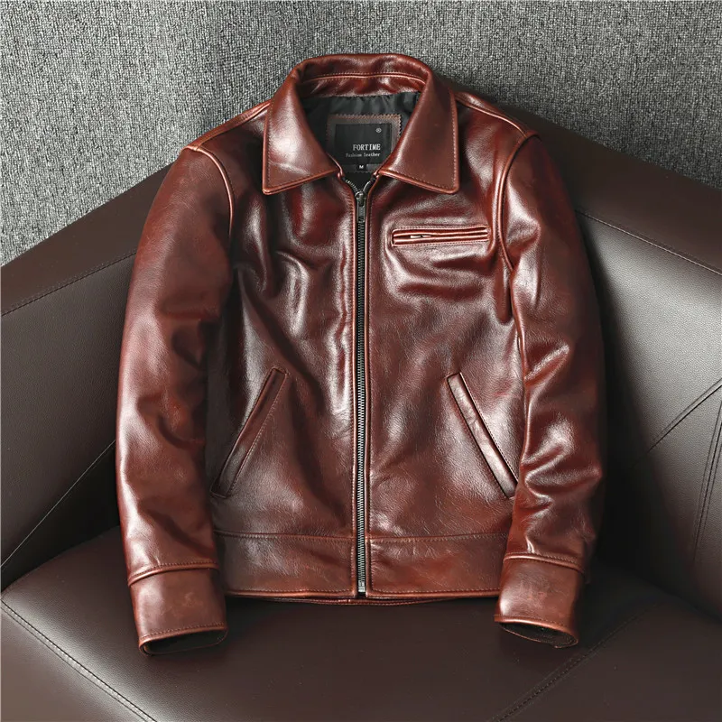 Jaquetas masculinas moda moda genuína jaqueta de couro de vaca homens vintage motocicleta veste cuir homme vinho vermelho zíper moto moto moto slimfit casaco de bombardeiro 230225