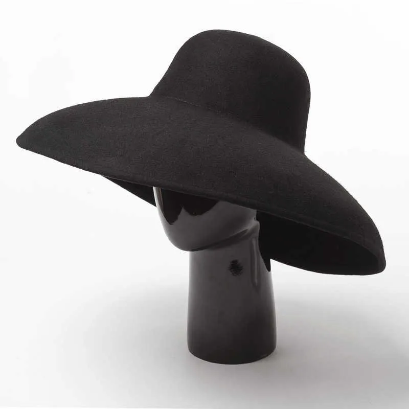 Chapeaux à larges bords 01904-HH8122 hiver chaud laine Catwalk modèle vent bord modèle spectacle Hepburn Style dame casquette de soleil femmes chapeau d'extérieur P230327