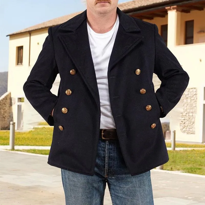 メンズジャケットメンズコート2023秋のジャケットソリッドカラーダブル胸長いカジュアルメンズファッション冬のトレンド衣料品