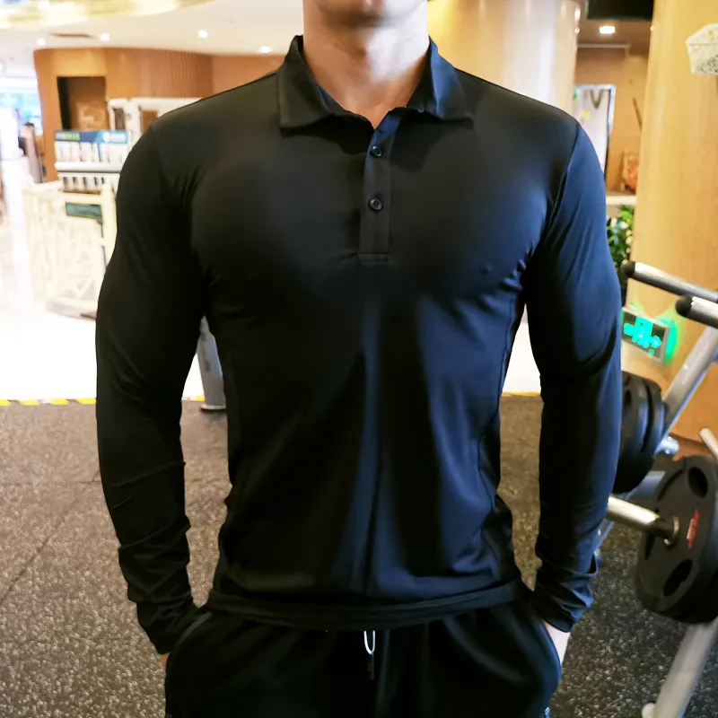 Men's Polos Quick Dry Running Shirt Men Bodybuilding Sport T-shirt Long Sleeve Compression Top Gym Fitness Tight Compresson Polo Jetseys 230225