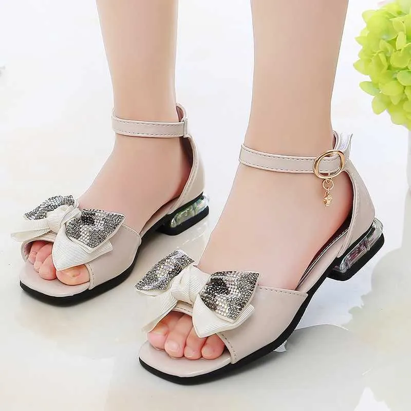 Sandals Girl's Sandals Nieuwe zomer 2023 Girls Sandalen Baby flats schoenen School Kinder Bowknot Princess Sandals Student H629 Z0225