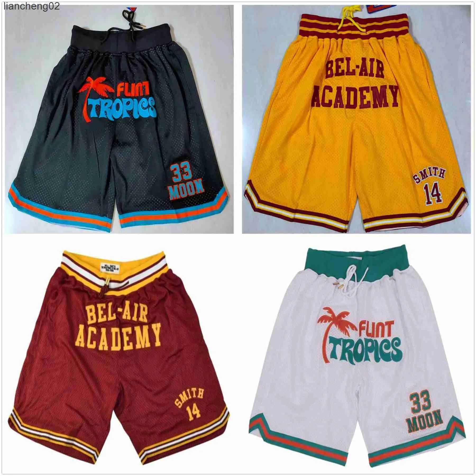 Мужские шорты Vintage Just 14 Will Smith Fresh Prince Don Баскетбольные шорты Bel-Air Academy Pocket Pants Flint Tropics Semi Pro 33 Jackie Moon Retro Black W0225