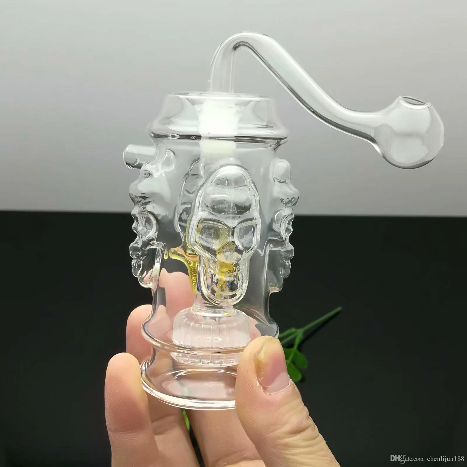 2023 Classic hot-selling four-sided skull glass cigarette kettle Great Pyrex Glass Oil Burner Pipe Thick oil rigs glass water pipe