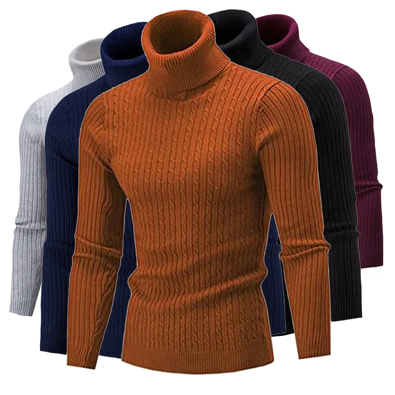 Men's T-Shirts Men's Turtleneck Sweater Winter Casual Men's Knitted Sweater Keep Warm Fitness Men Pullovers Tops 230225