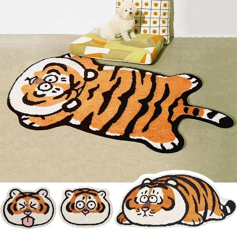 Tapete fofo fofo peludo carpetes não deslizantes desenho animado tapete de tigre de cabeceira absorvente de banheiro tapete de impressão tapetes para crianças decoração de quarto 230225